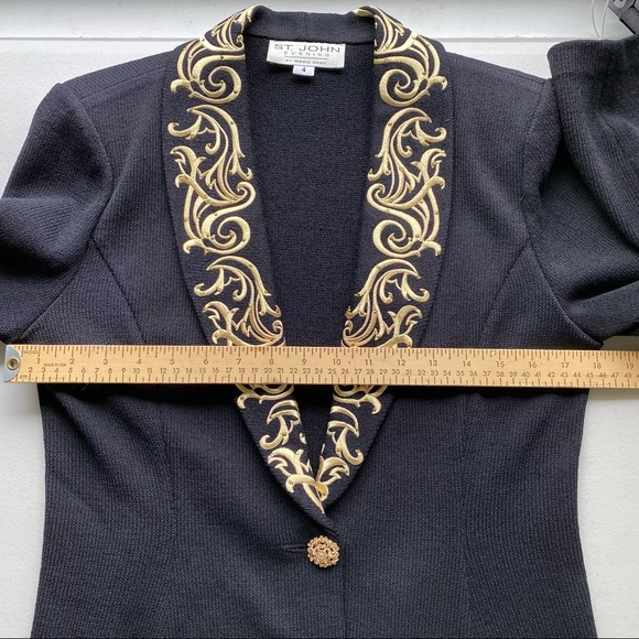 SOLD St. John Evening knit blazer embellished formal jacket black with gold 4 - Picture 9 of 12